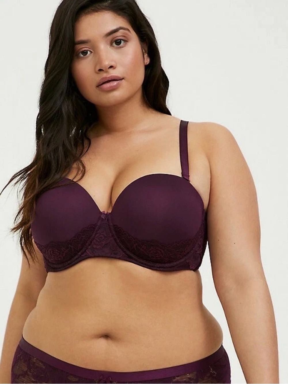 TORRID Curve Push Up Adjustable Strap Strapless Deep Plum Bra Plus Size 46D NWOT